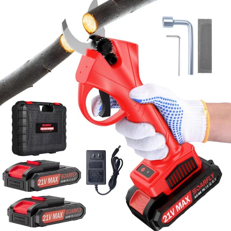 SOARFLY Electric Pruning Shears, 35mm 1.4'' Cutting Diameter Professional Cordless Electric Pruner for Tree Trimming Branch Cutter, (2Pcs 2000mAh Battery & 1 Charger Included), Red, SEPS-02 - Image 1